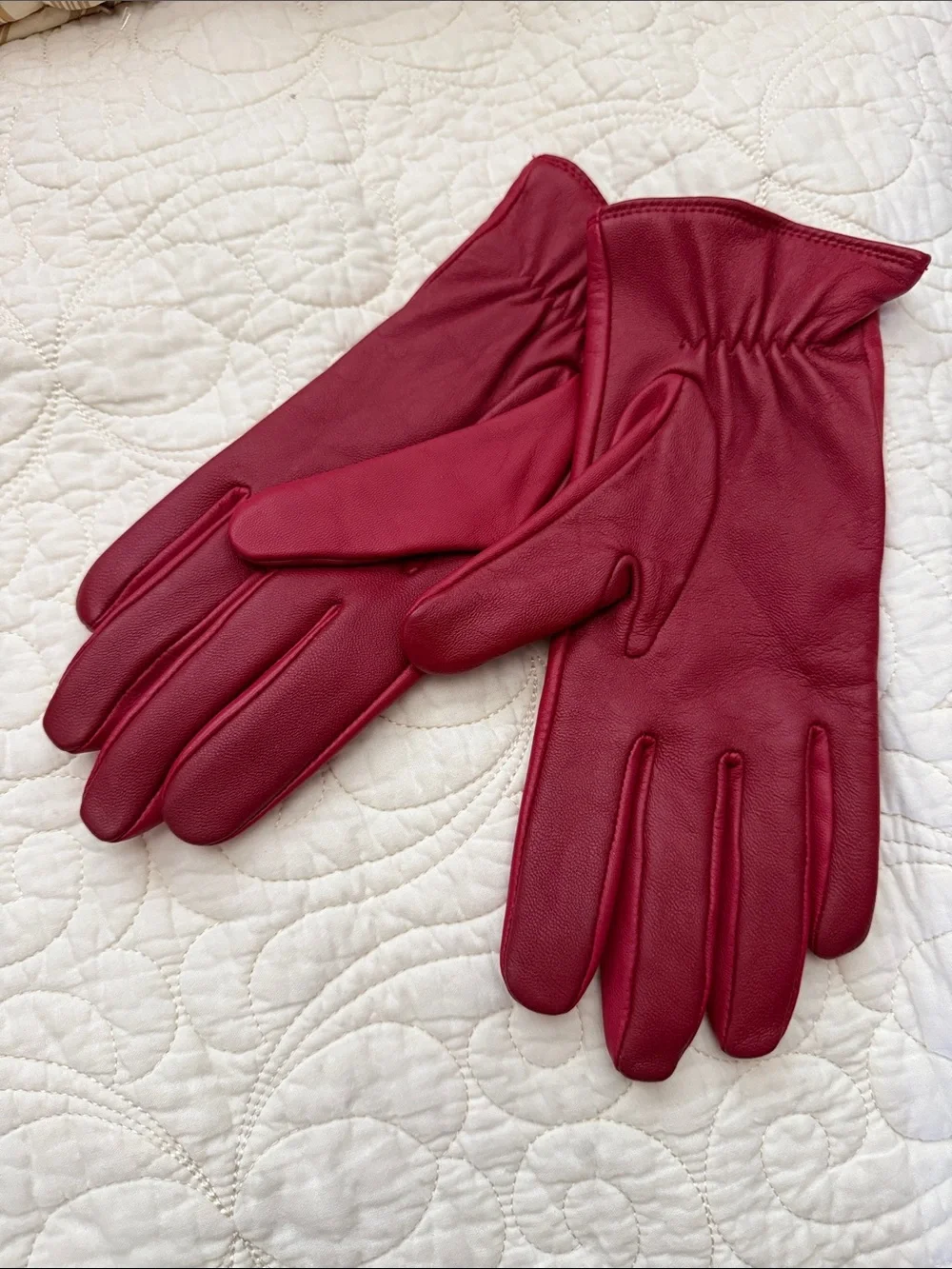 NWOT Charter Club Red Genuine Leather Gloves Wool Cashmere Lined Women’s Size XL